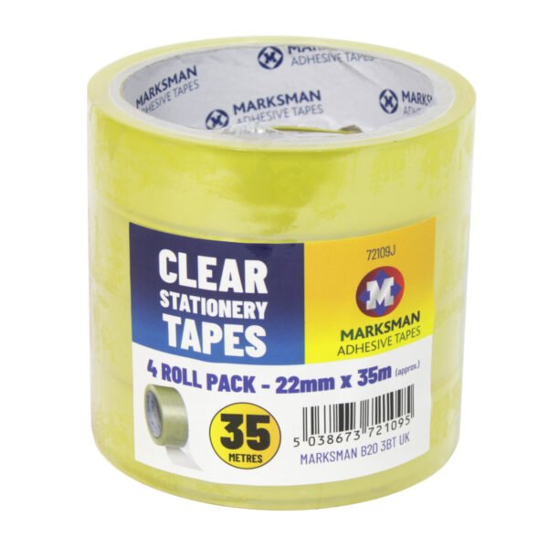 Marksman Clear Stationery Tape 22mm x 35M 4 Pack
